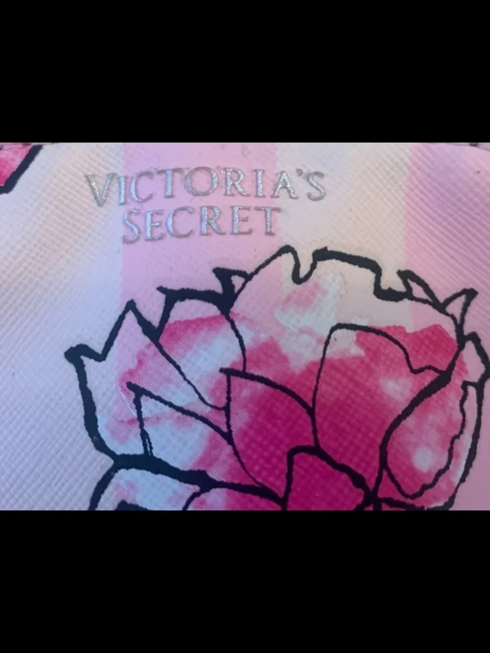 “Victoria's Secret” Wallet Pouch. Pink Striped Design w/ Large Floral Peony Prin - Picture 3 of 5